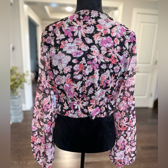 Nasty Gal Floral Chiffon Balloon Sleeve Blouse Women US Size 8 UK 12 - Picture 14 of 14
